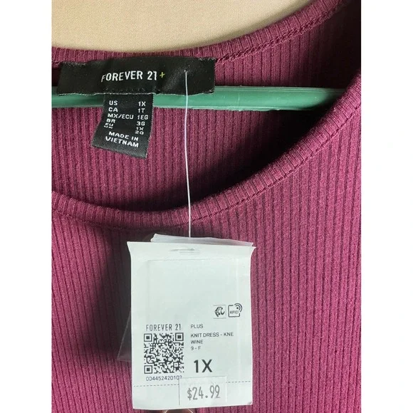 Forever21 Knit Dress 1X Wine Purple Ribbed Long Sleeve Button Down Fit Flare - Picture 2 of 7